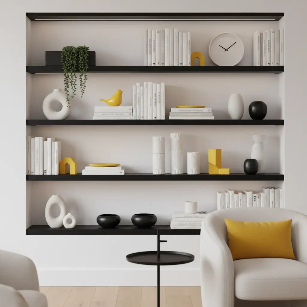 Curated modern bookshelf
